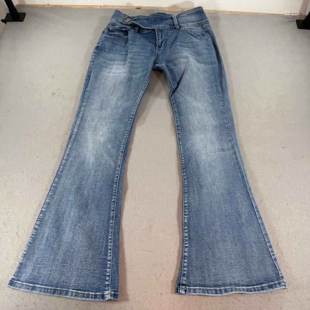 Flamingo Flare Leg‎ Jeans Womens L Medium Wash Wide Leg Stretch Denim